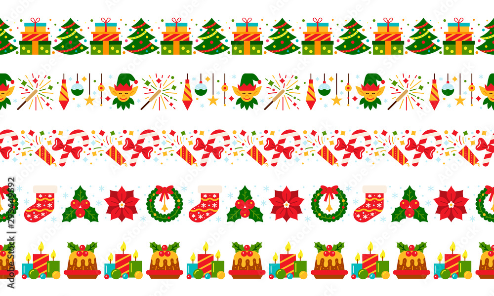christmas border vector seamless pattern red green