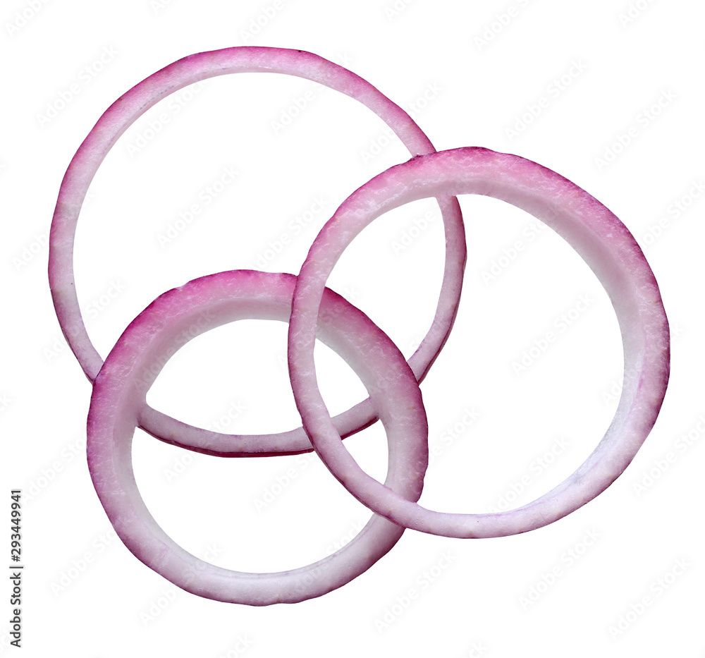 red onion rings isolated on white background. red onion rings isolated on white background.