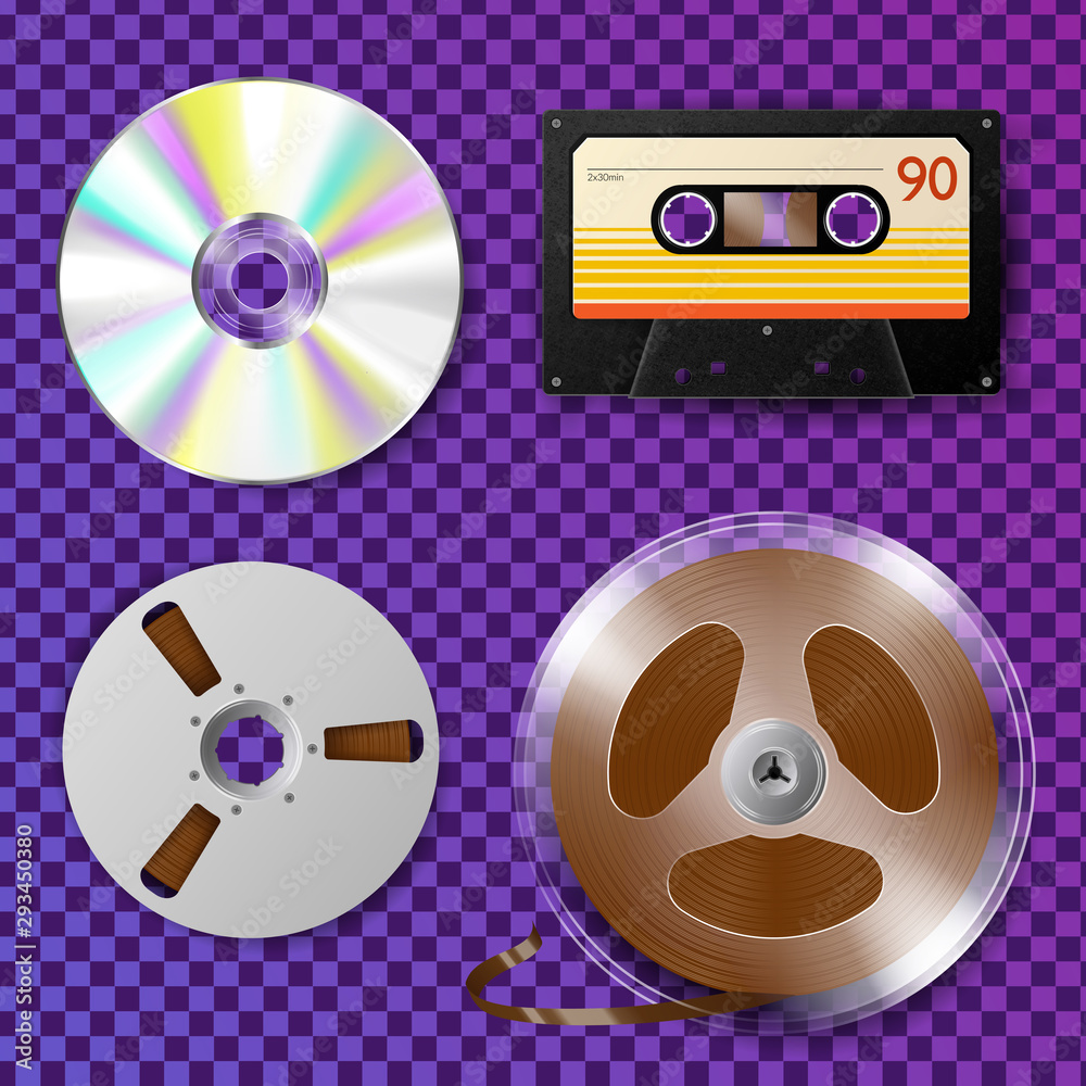 Cassette Recorder CD And Reel Tape Stock Vector