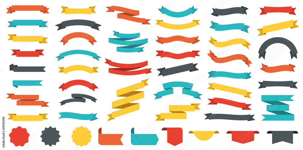 Different colored ribbons collection. Vector - obrazy, fototapety, plakaty 