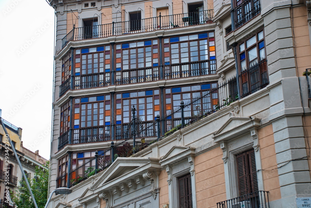 Barcelona, Spain - 14.08.2019: A walk through the city, buildings and cityscapes of Barcelona Barcelona, Spain - 14.08.2019: A walk through the city, buildings and cityscapes of Barcelona