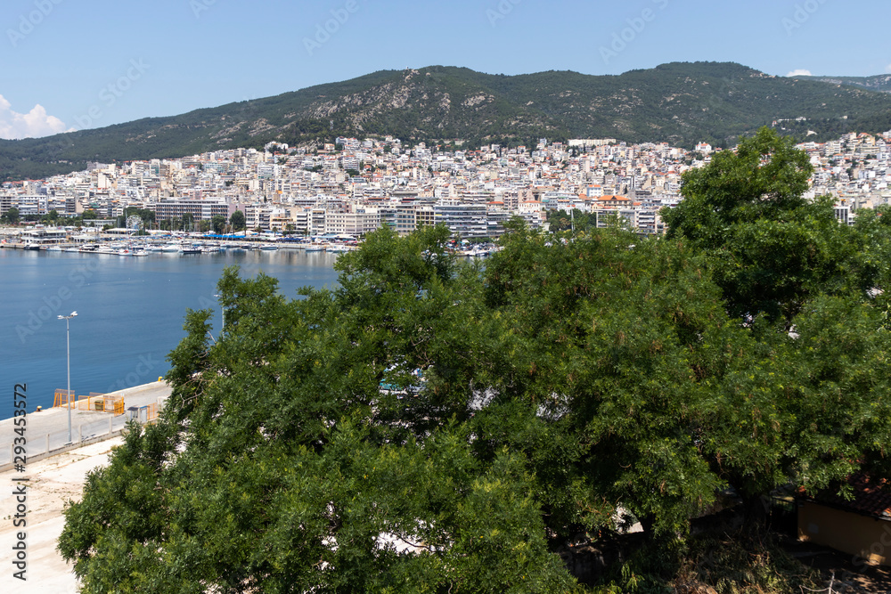 Panorama of embankment of.city of Kavala, Greece
