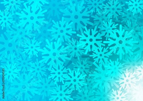 Light BLUE vector cover with beautiful snowflakes. Snow on blurred abstract background with gradient. New year design for your business advert.