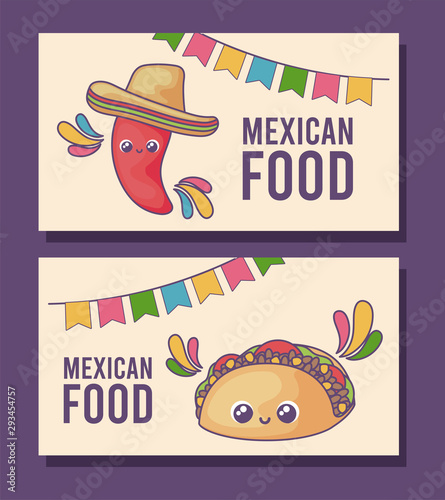 set of card of Mexican food kawaii