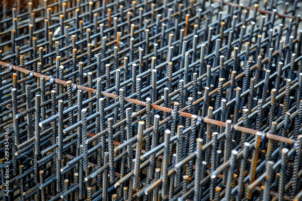 Industrial background. Preparation for pouring concrete. Construction of buildings of reinforced concrete.steel reinforcement bar texture in construction site,Closeup of Steel rebars