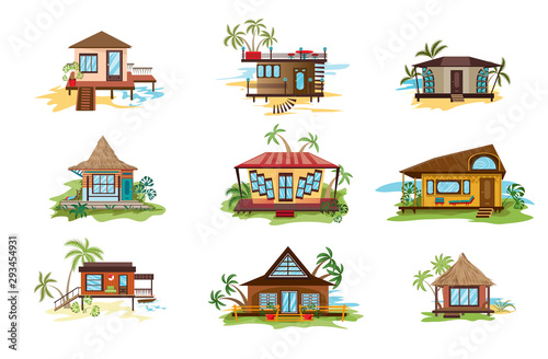Set of different styles of bungalows on shore vector illustration photo