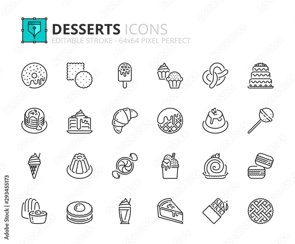 Outline icons about desserts and sweets