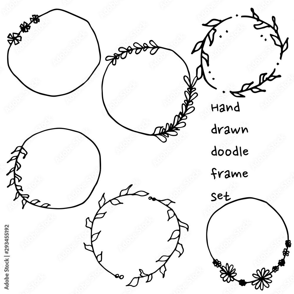 Naklejka Hand drawn doodle round and square vector picture border frames. Vintage retro sketch frame, drawing frame for banner, picture and photo illustration