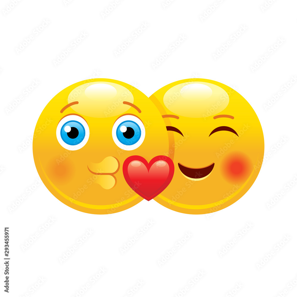 Stockvector Heart emoji couple icon. 3d face smile for love chat ...