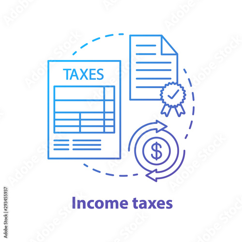 Income taxes blue concept icon. Government revenue idea thin line illustration. Business and individual taxation document. Filing and accounting earnings tax. Vector isolated outline drawing