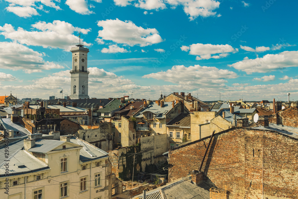 Fototapeta premium Lviv medieval city of Ukraine independent European country urban top view panoramic photography 