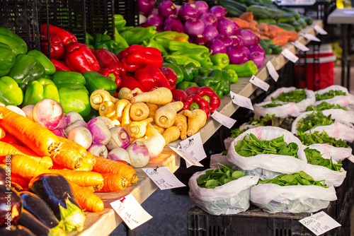 Variety of Fresh Vegetables at a Local Outdoor Market photo