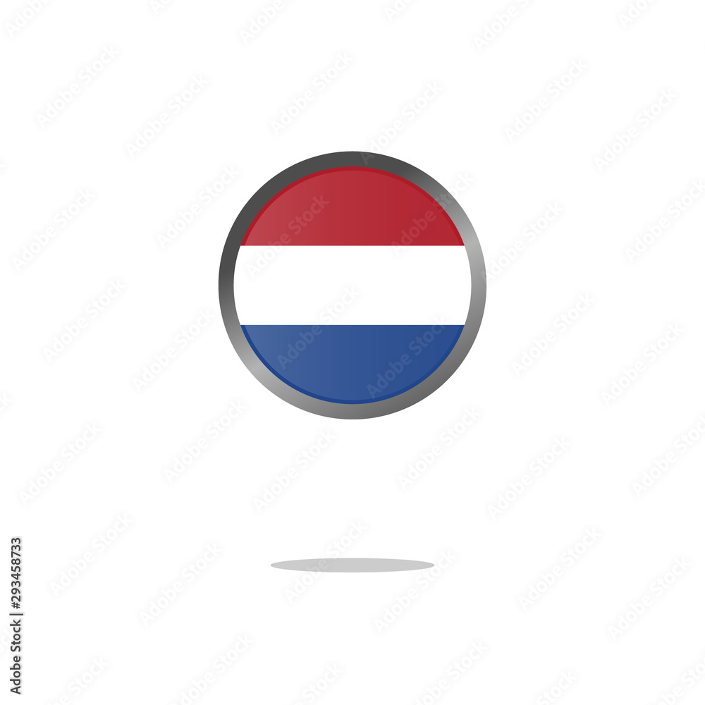 Flag of Netherlands as round glossy icon. Button with Dutch flag Flag of Netherlands as round glossy icon. Button with Dutch flag