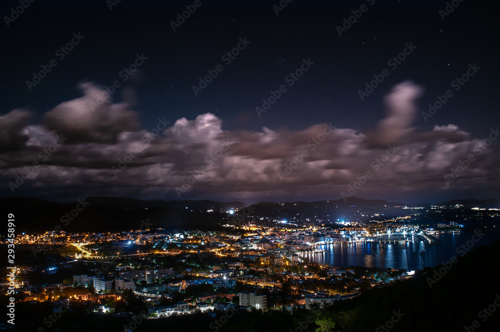 A night shot of the town of Santa Eulalia del Rio, located on the island of Ibiza