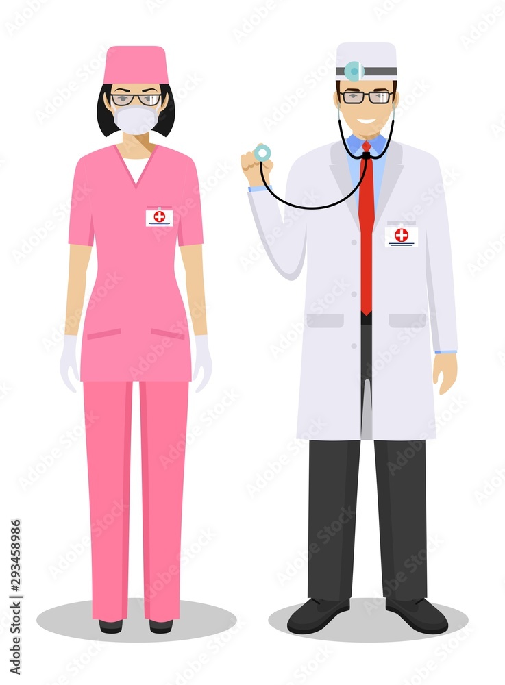Medical teamwork concept. Detailed illustration couple of paramedic man and woman, emergency doctor, nurse in flat style. Practitioner doctors standing together. Vector illustration. Medical teamwork concept. Detailed illustration couple of paramedic man and woman, emergency doctor, nurse in flat style. Practitioner doctors standing together. Vector illustration.