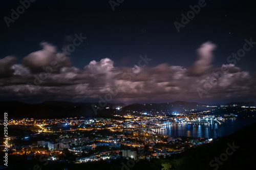 A night shot of the town of Santa Eulalia del Rio, located on the island of Ibiza