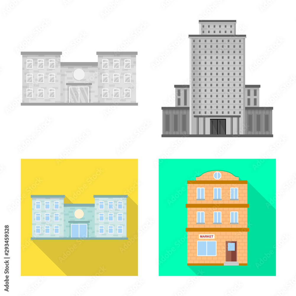 Isolated object of municipal and center icon. Set of municipal and estate vector icon for stock.