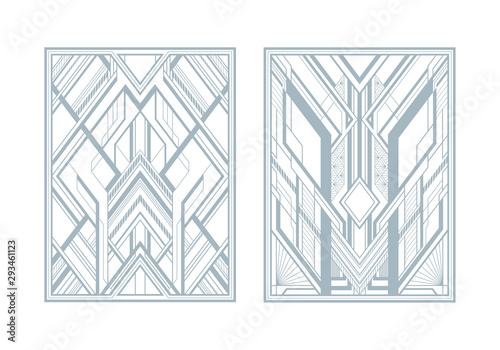 Gray art deco panels isolated on white background