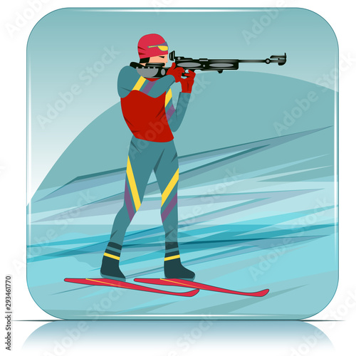 Winter sport. Icon in grunge style - biathlete shoots a gun - isolated on white background - vector.