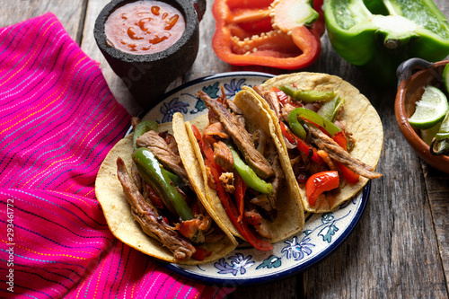 Tacos of mexican beef fajitas also called 