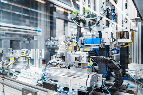 Intricate machinery inside modern factory, Stuttgart, Germany