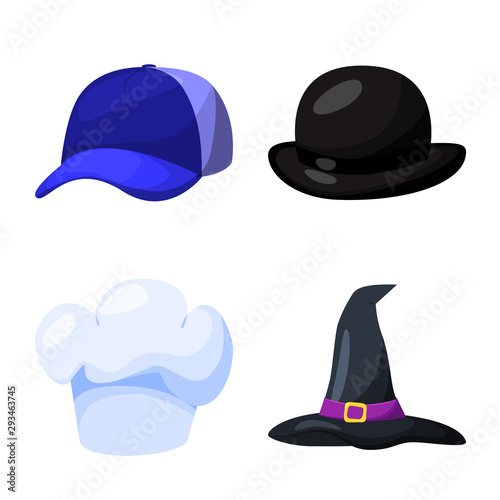 Isolated object of headgear and napper logo. Set of headgear and helmet stock symbol for web.