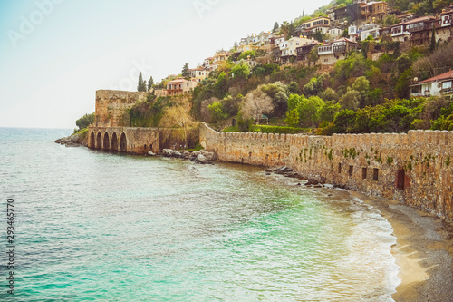 The old shipyard and part of the fortified walls of the Citadel in Alanya, Turkey