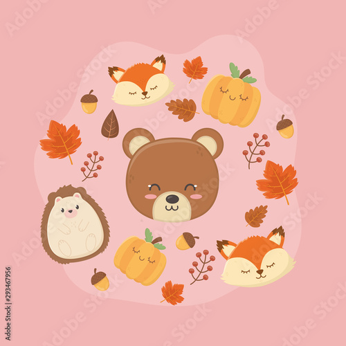 Fototapeta Naklejka Na Ścianę i Meble -  cute animal foliage hello autumn
