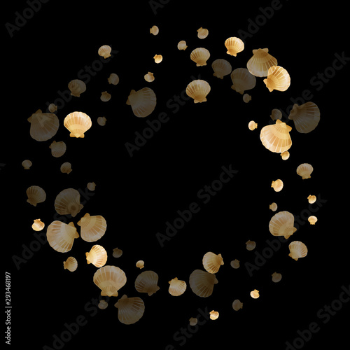 Gold seashells vector, golden pearl bivalved mollusks.