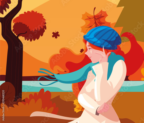 Woman in autumn vector design