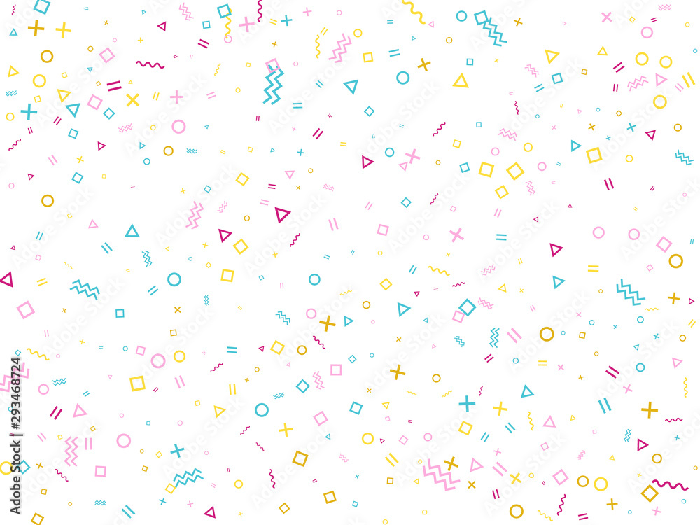 Memphis style geometric confetti vector background 