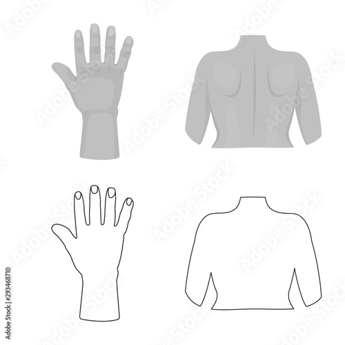 Vector illustration of body and part sign. Set of body and anatomy stock vector illustration.