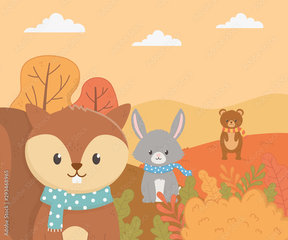 Naklejka premium cute animal foliage hello autumn