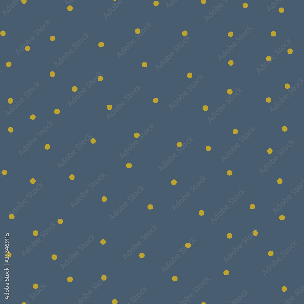 Vector geometric seamless pattern with yellow polka dots on blue background.