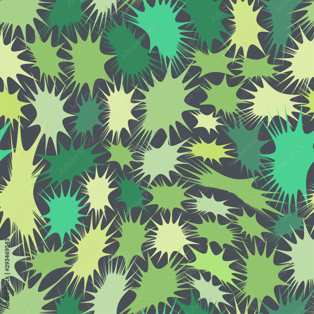 Floral vector seamless pattern with abstract dandelion seeds on dark background.