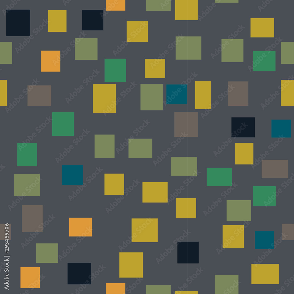 Geometric vector repeating pattern with scattered rectangles on gray background. Geometric vector repeating pattern with scattered rectangles on gray background.