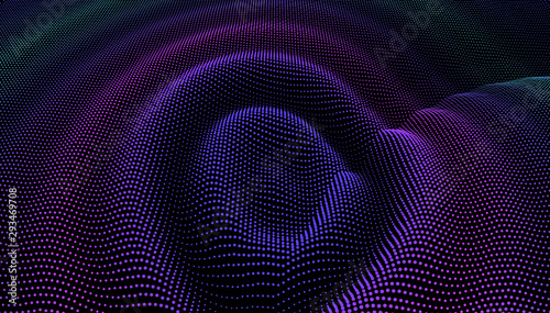 Particle 3D wavy ripple effect. Color Grid surface