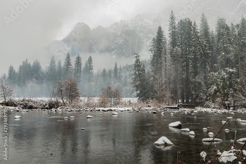 reflection of yosemite valley in winter
