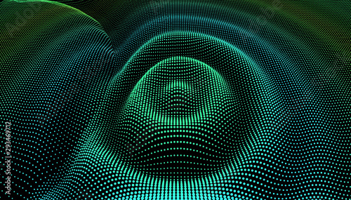 Particle 3D wavy ripple effect. Color Grid surface