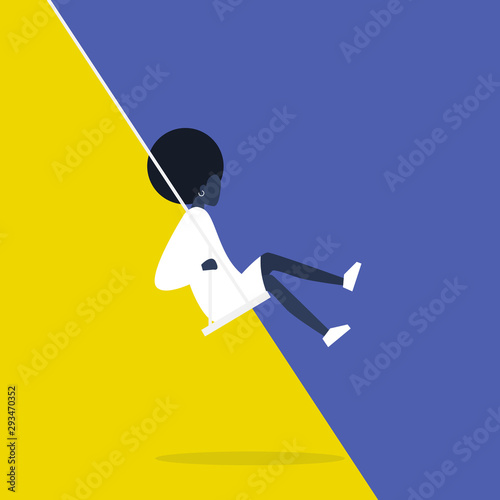 Mood swing. Balance and control. Mental health. Bipolar disorder. Young black female character. Modern problems. Flat editable vector illustration, clip art