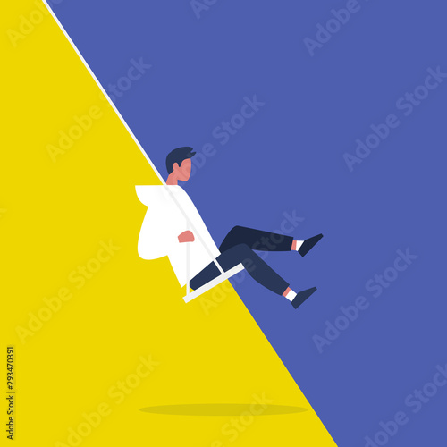 Mood swing. Balance and control. Mental health. Bipolar disorder. Young male character. Modern problems. Flat editable vector illustration, clip art