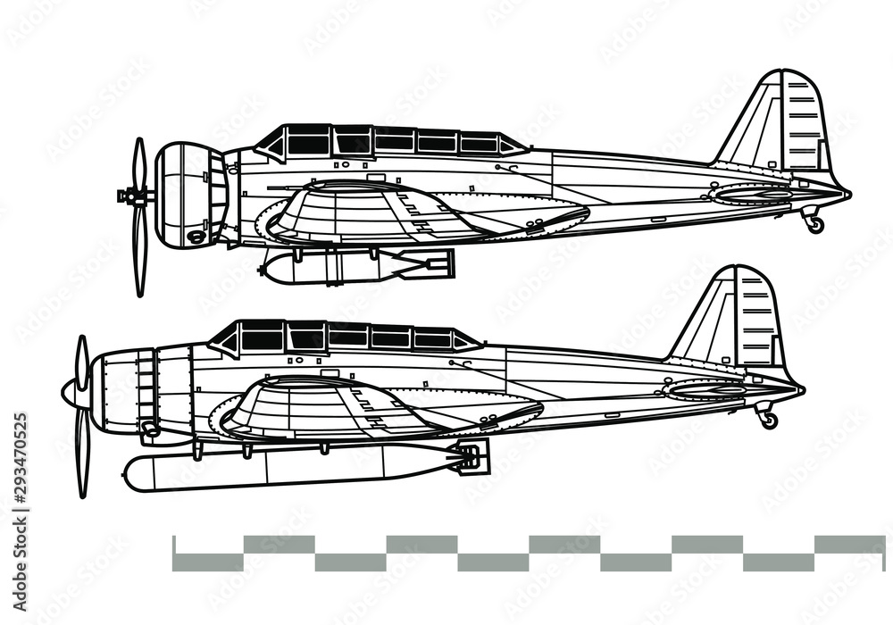 Nakajima B5N Kate. Outline vector drawing Stock Vector | Adobe Stock