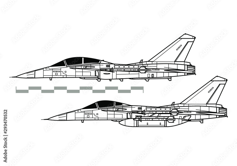 AIDC F-CK-1 Ching-kuo. Outline vector drawing