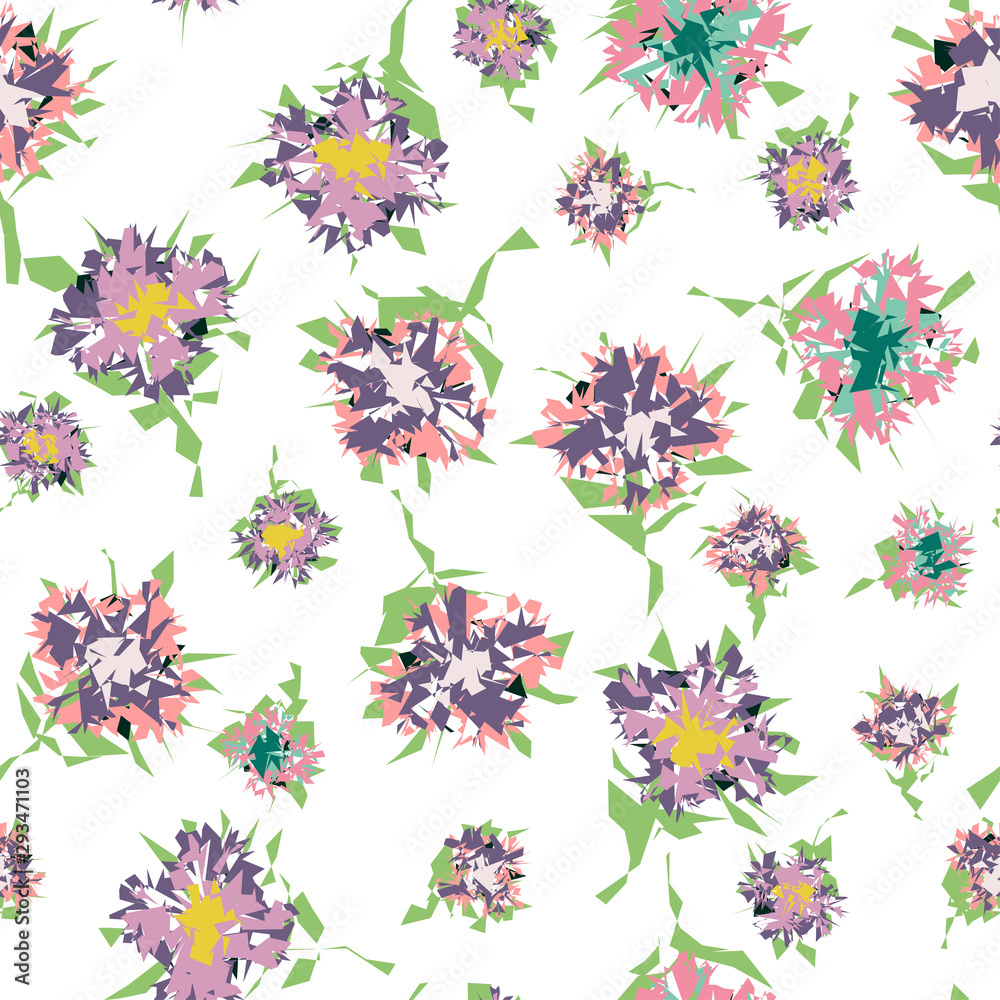 Vector seamless pattern with doodle purple flowers.