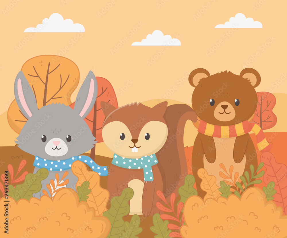 Naklejka premium cute animal foliage hello autumn