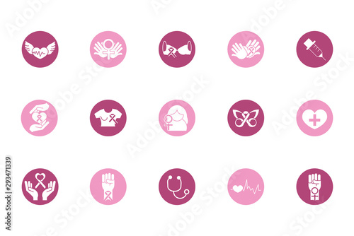 breast cancer awareness block icons set