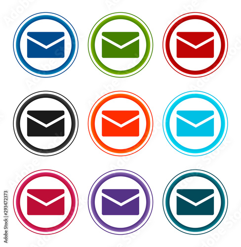 Email icon flat round buttons set illustration design