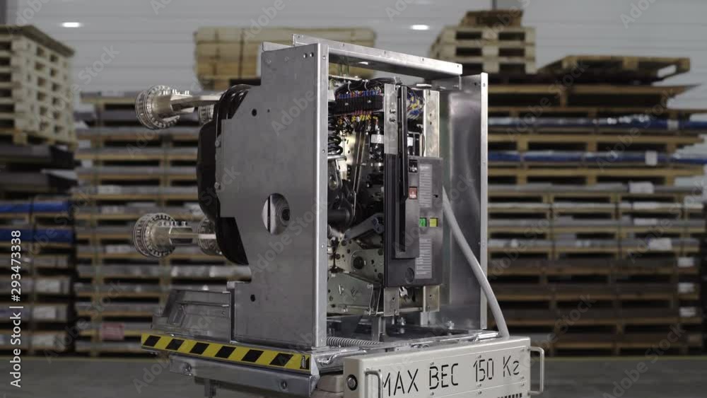 Vacuum Automatic circuit breaker, fuses in a big industrial electric rack. Inscription on the platform: Maximum weight 150 kg Vacuum Automatic circuit breaker, fuses in a big industrial electric rack. Inscription on the platform: Maximum weight 150 kg