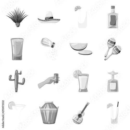 Vector design of fajita and fiesta sign. Set of fajita and celebration stock symbol for web.