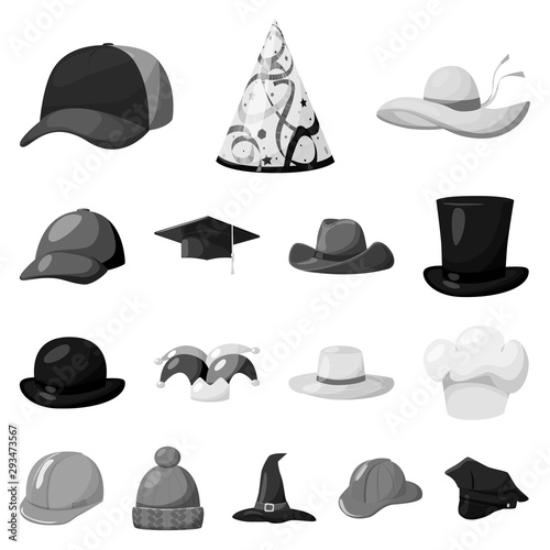 Isolated object of hat and helmet symbol. Collection of hat and profession stock symbol for web.